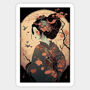 Geisha in the Autumn - Art Nouveau Style Sticker